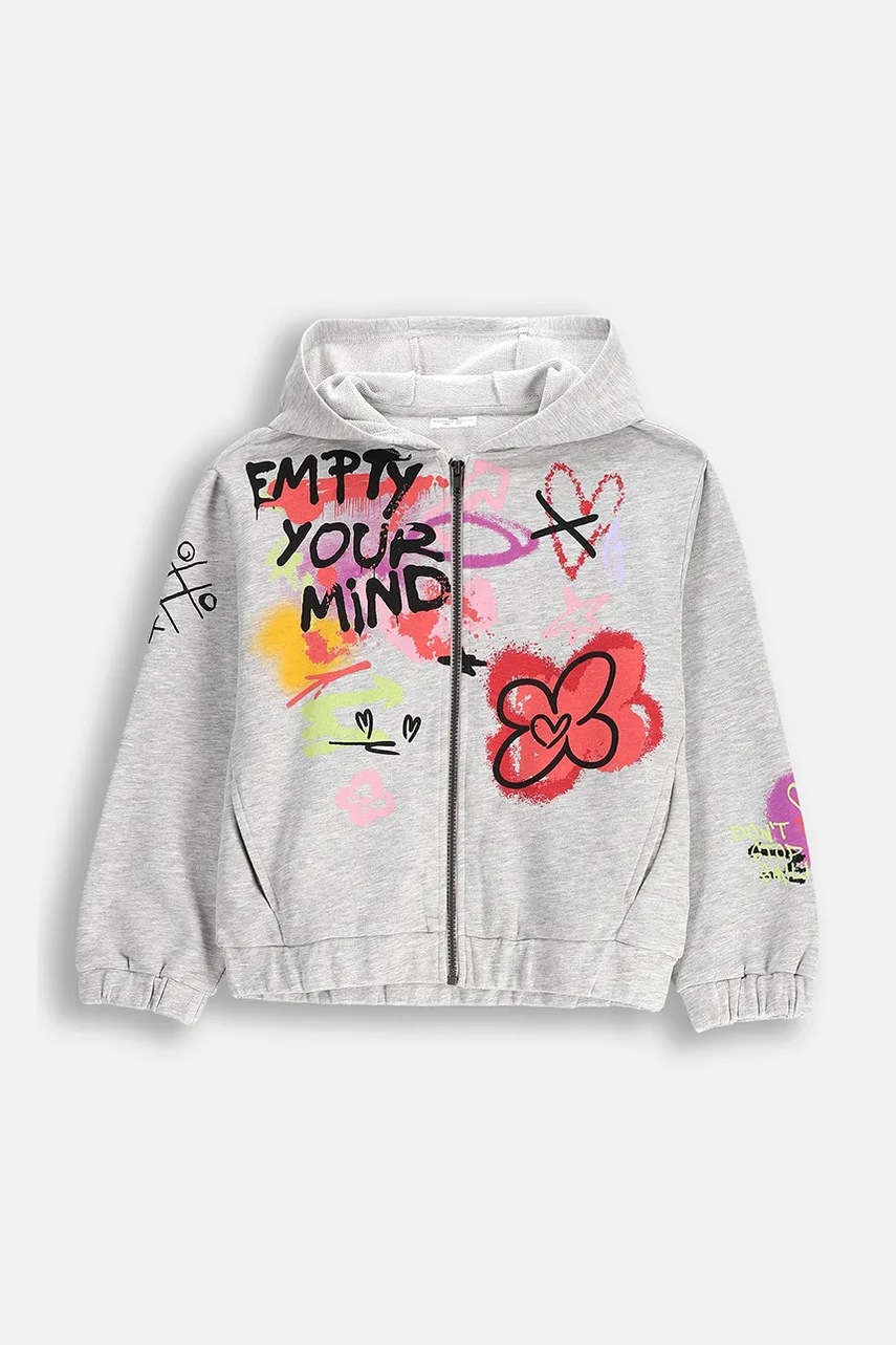 Детская кофта Coccodrillo цвет серый с капюшоном с принтом REBEL GIRL JUNIOR Детская кофта Coccodrillo цвет серый с капюшоном с принтом REBEL GIRL JUNIOR