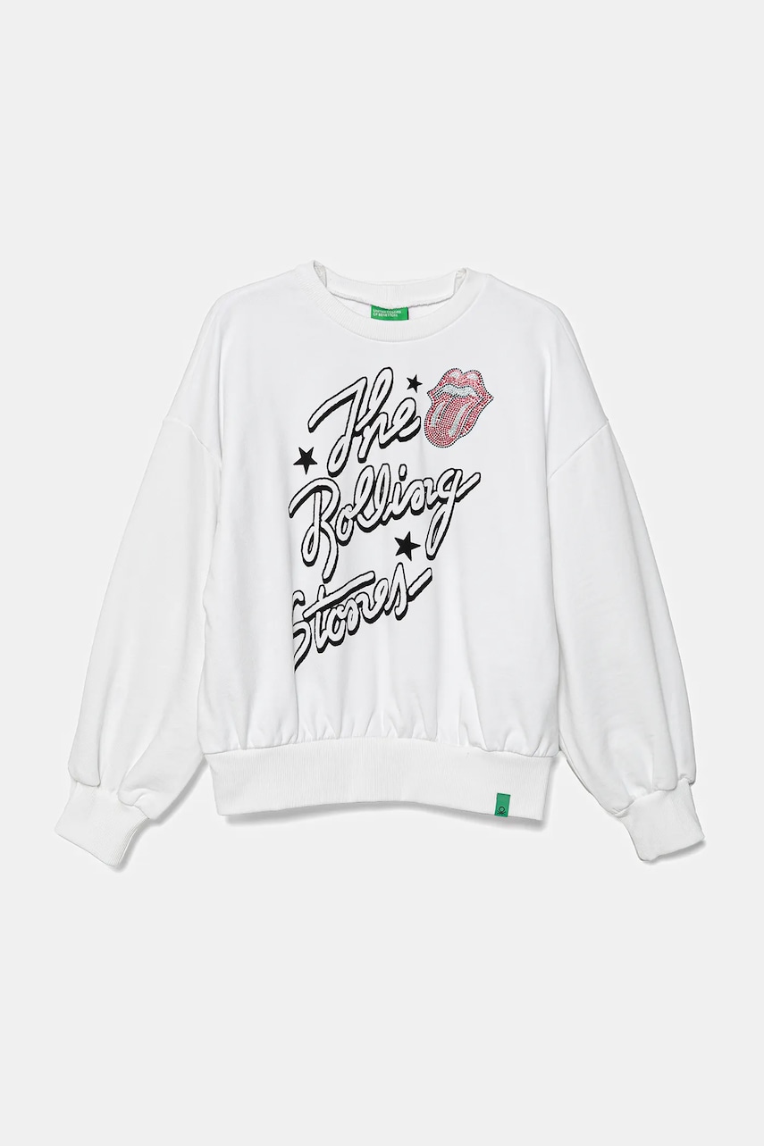 United Colors of Benetton hanorac de bumbac pentru copii culoarea alb, cu imprimeu, 3UNIC10NT