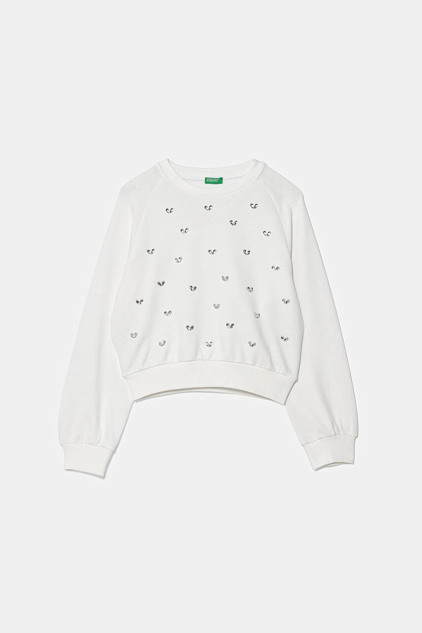 Levně Dětská bavlněná mikina United Colors of Benetton bílá barva, s aplikací, 3J70C10O2
