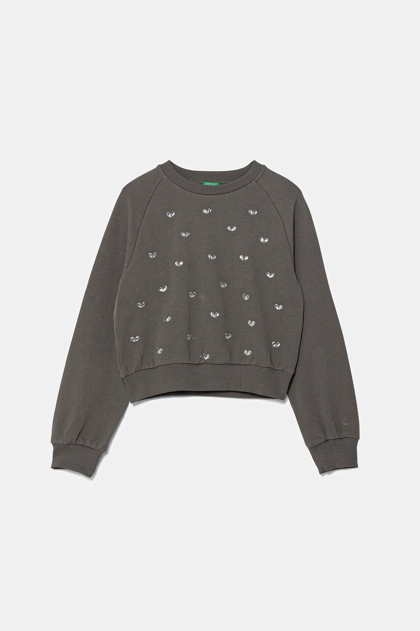 United Colors of Benetton hanorac de bumbac pentru copii culoarea gri, cu imprimeu, 3J70C10O2