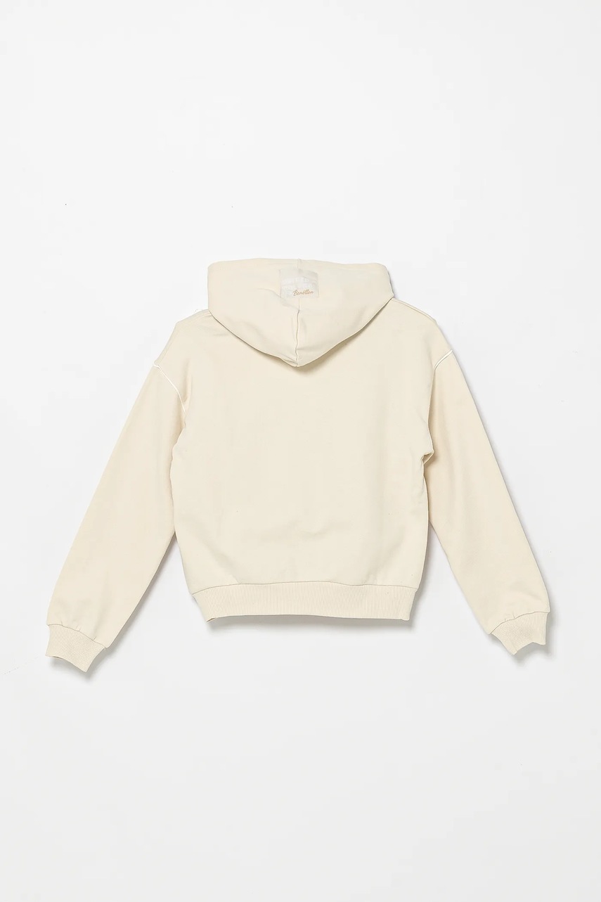 Детская хлопковая кофта United Colors of Benetton цвет бежевый с капюшоном однотонная 3UNIC504T