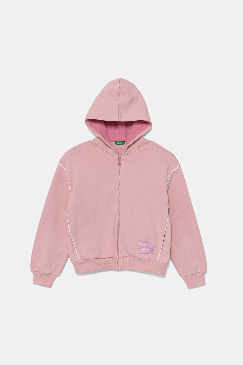 United Colors of Benetton hanorac de bumbac pentru copii culoarea roz, cu glugă, uni, 3UNIC504T