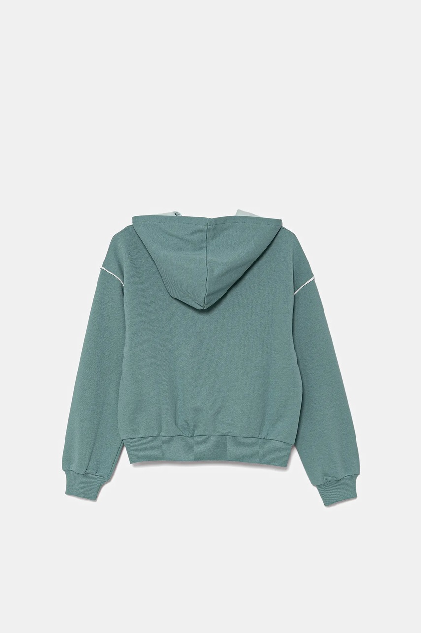 Детская хлопковая кофта United Colors of Benetton цвет зелёный с капюшоном однотонная 3UNIC504T Детская хлопковая кофта United Colors of Benetton цвет зелёный с капюшоном однотонная 3UNIC504T