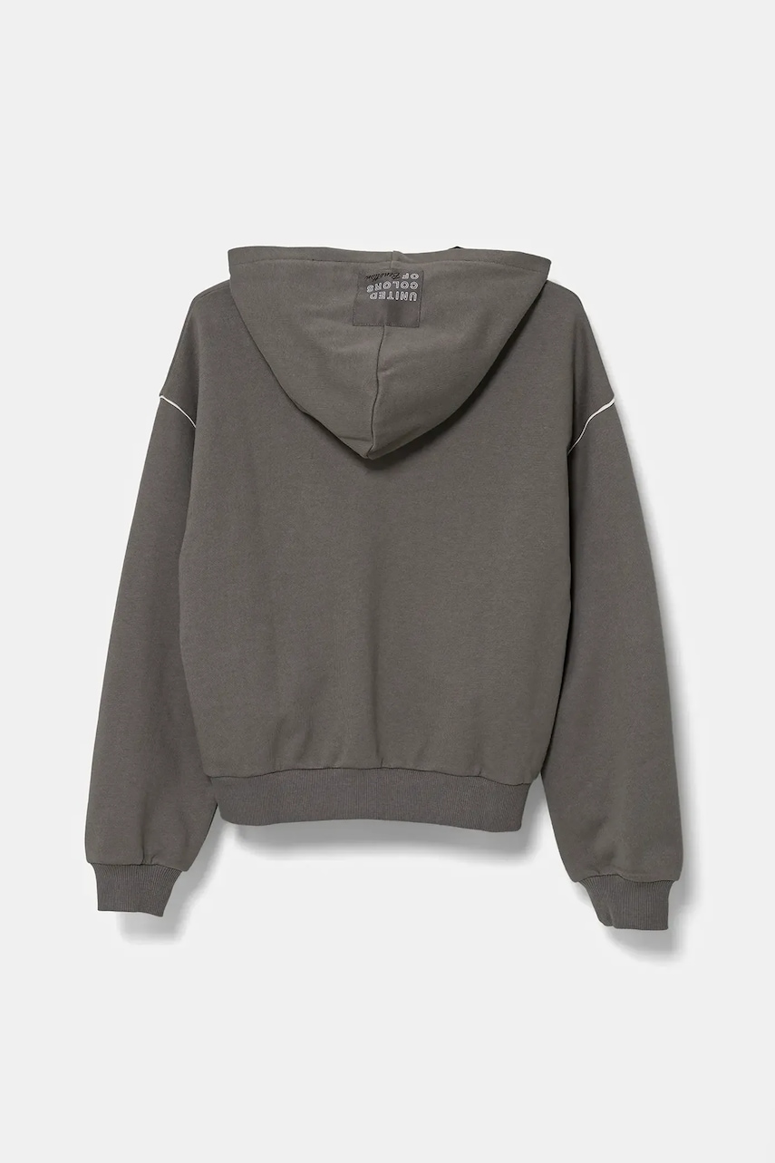 Детская хлопковая кофта United Colors of Benetton цвет серый с капюшоном однотонная 3UNIC504T Детская хлопковая кофта United Colors of Benetton цвет серый с капюшоном однотонная 3UNIC504T