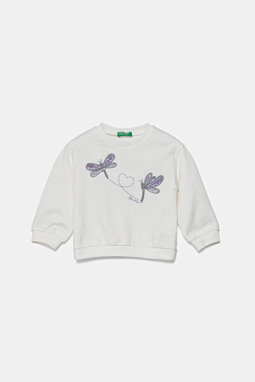 United Colors of Benetton hanorac de bumbac pentru copii culoarea alb, cu imprimeu, 3J70G10IY