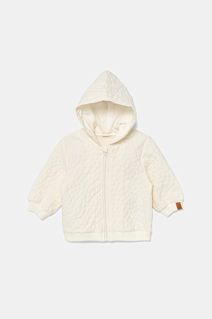 United Colors of Benetton bluză copii culoarea bej, cu glugă, uni, 3JEXA501L