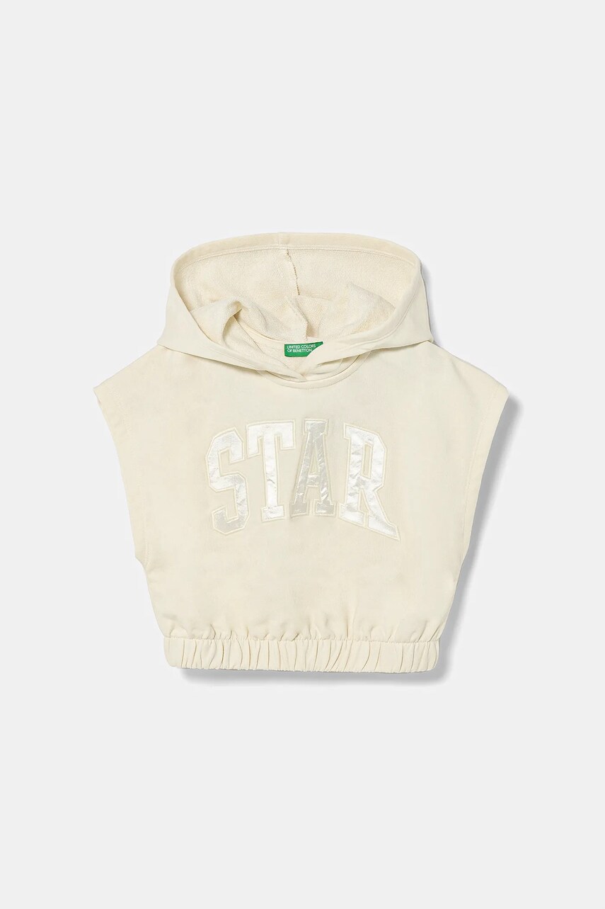 United Colors of Benetton bluză culoarea bej, cu glugă, cu imprimeu, 32N4C204H