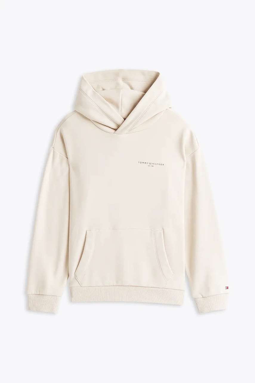 Детская кофта Tommy Hilfiger цвет бежевый с капюшоном однотонная KS0KS00595 Детская кофта Tommy Hilfiger цвет бежевый с капюшоном однотонная KS0KS00595