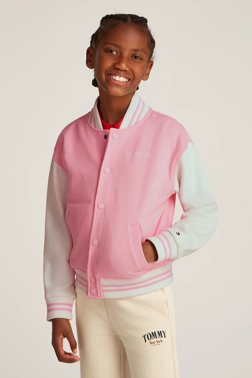 Levně Dětská mikina Tommy Hilfiger růžová barva, hladká, KS0KS00624