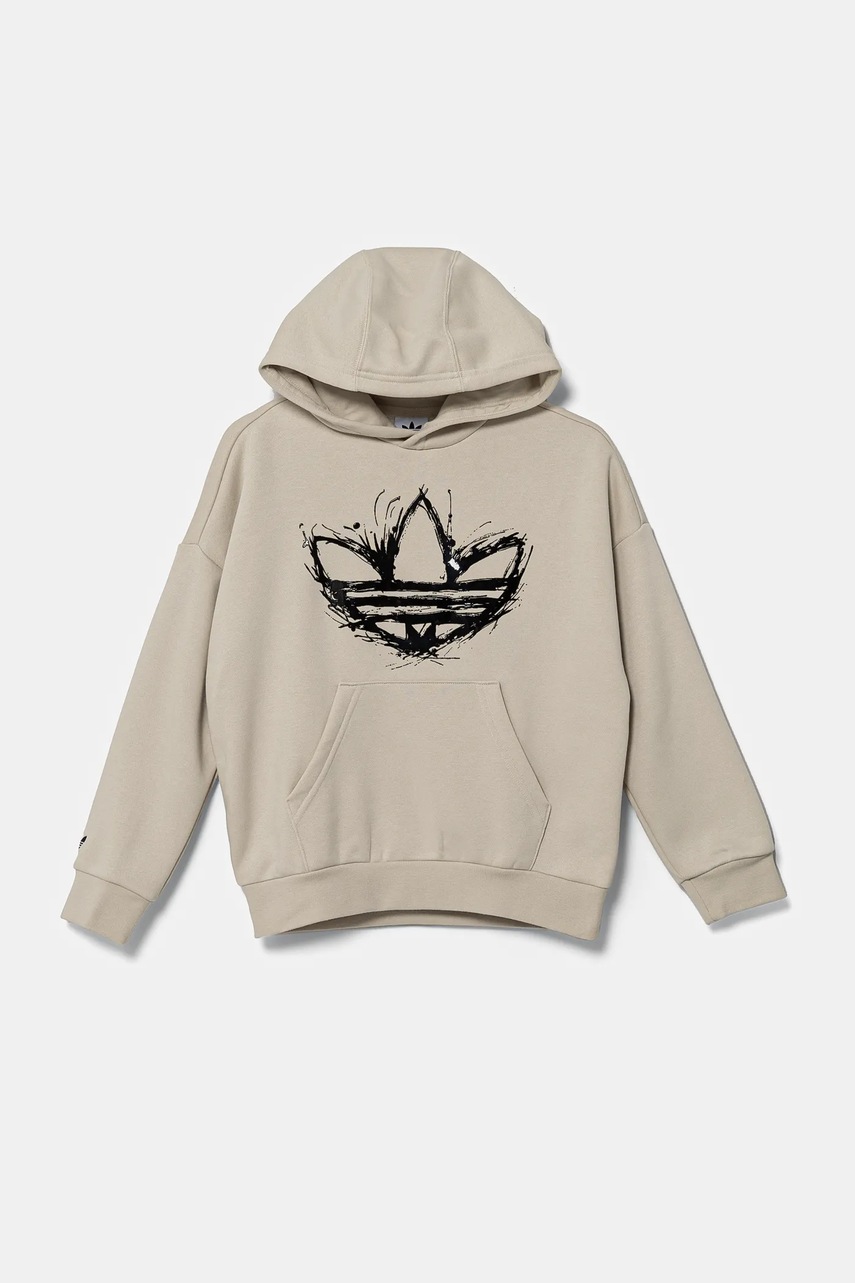 Детская кофта adidas Originals цвет бежевый с капюшоном с аппликацией JD0366