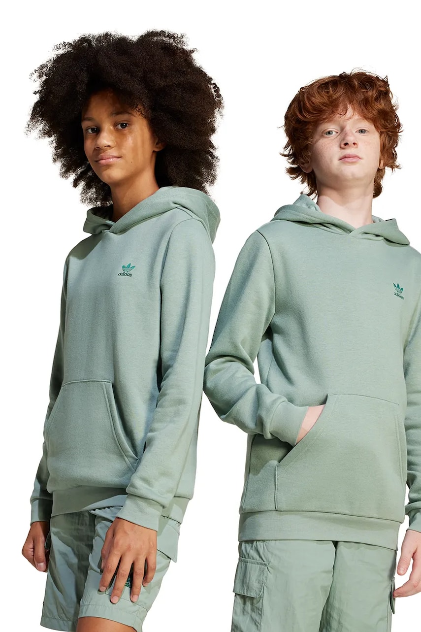 adidas Originals bluza copii culoarea verde, cu glugă, neted, JC8415 adidas Originals bluza copii culoarea verde, cu glugă, neted, JC8415