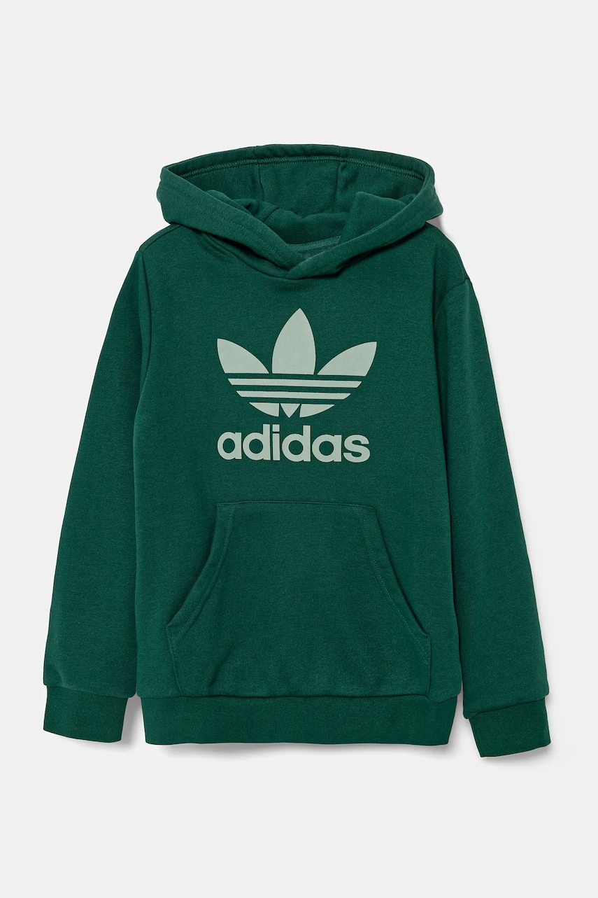 Детская кофта adidas Originals цвет зелёный с капюшоном с принтом JD1648 Детская кофта adidas Originals цвет зелёный с капюшоном с принтом JD1648