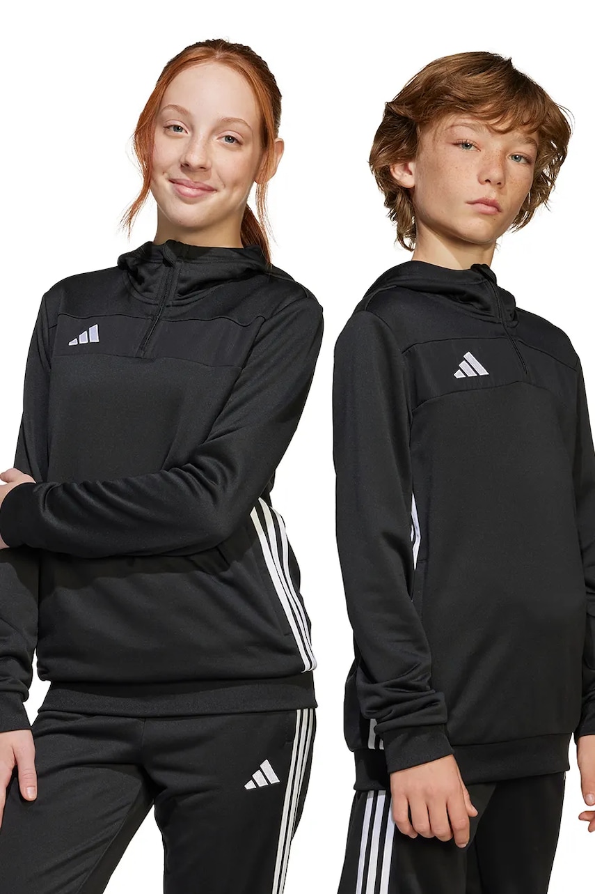 adidas Performance bluza copii culoarea negru, cu glugă, cu imprimeu, JD3053