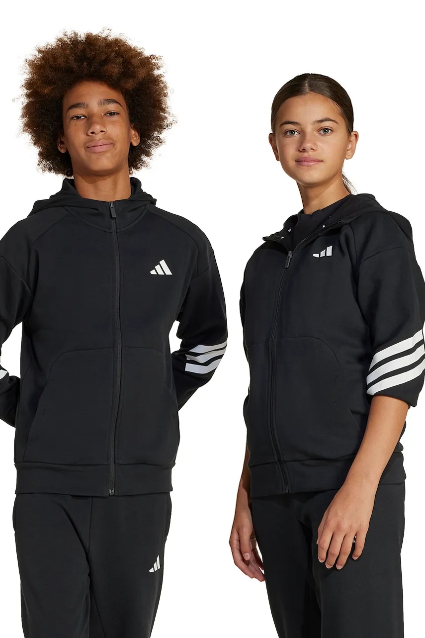 adidas bluza copii culoarea negru, cu glugă, cu imprimeu, JJ4801 adidas bluza copii culoarea negru, cu glugă, cu imprimeu, JJ4801
