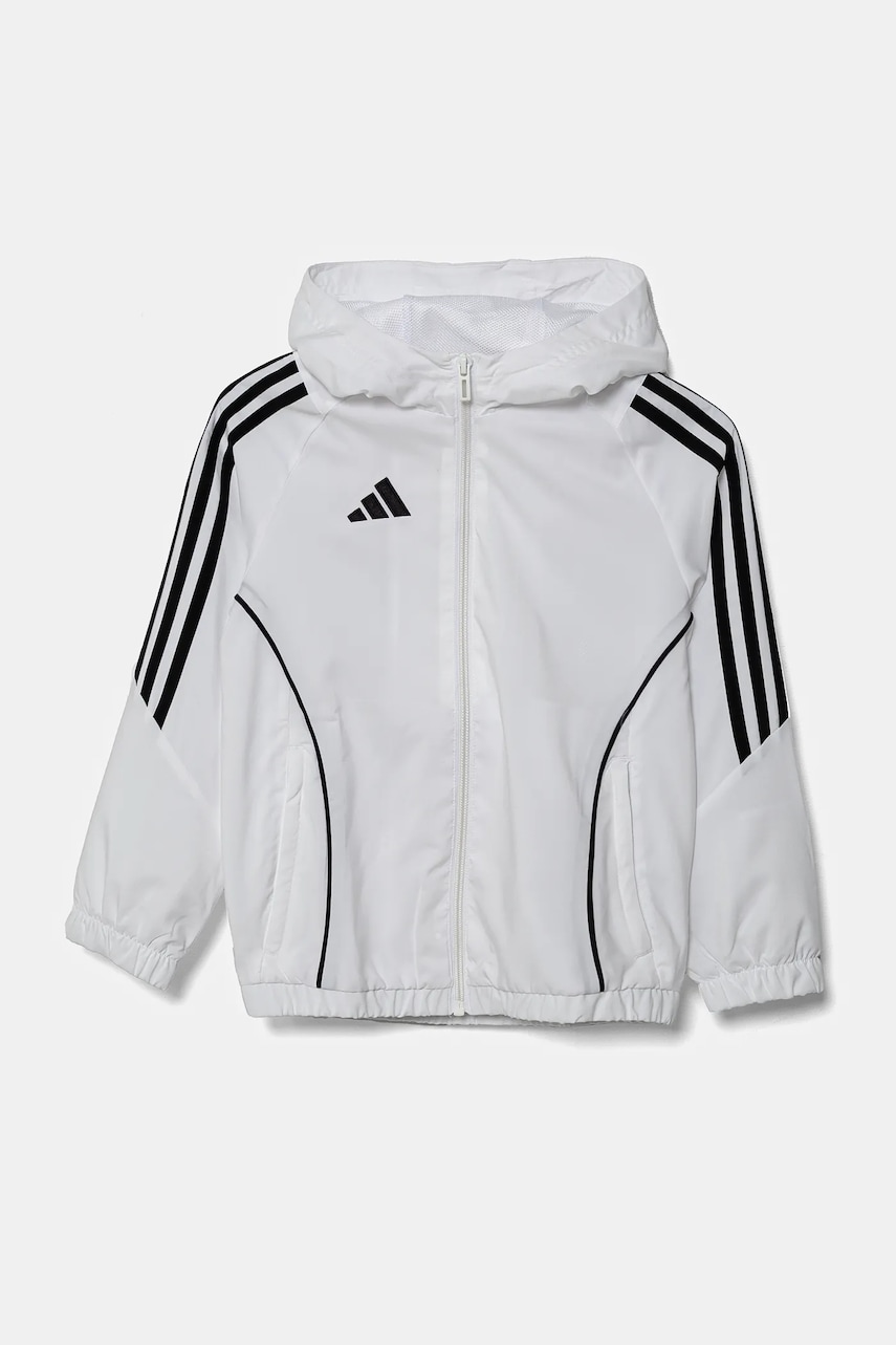 adidas Performance bluză pentru copii culoarea alb, cu glugă, cu imprimeu, IM8799 adidas Performance bluză pentru copii culoarea alb, cu glugă, cu imprimeu, IM8799
