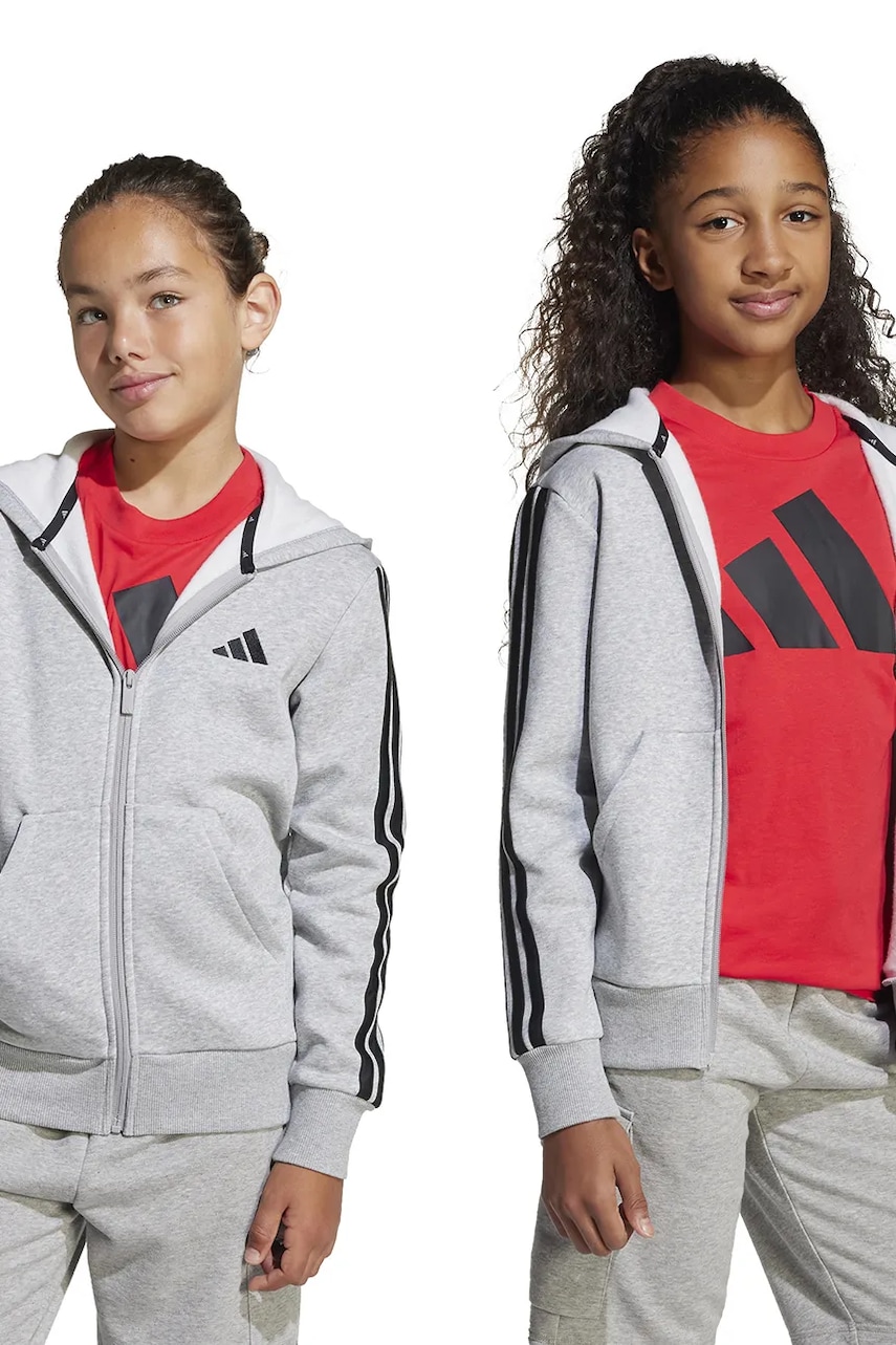 adidas bluză copii culoarea gri, cu glugă, melanj, JD6493