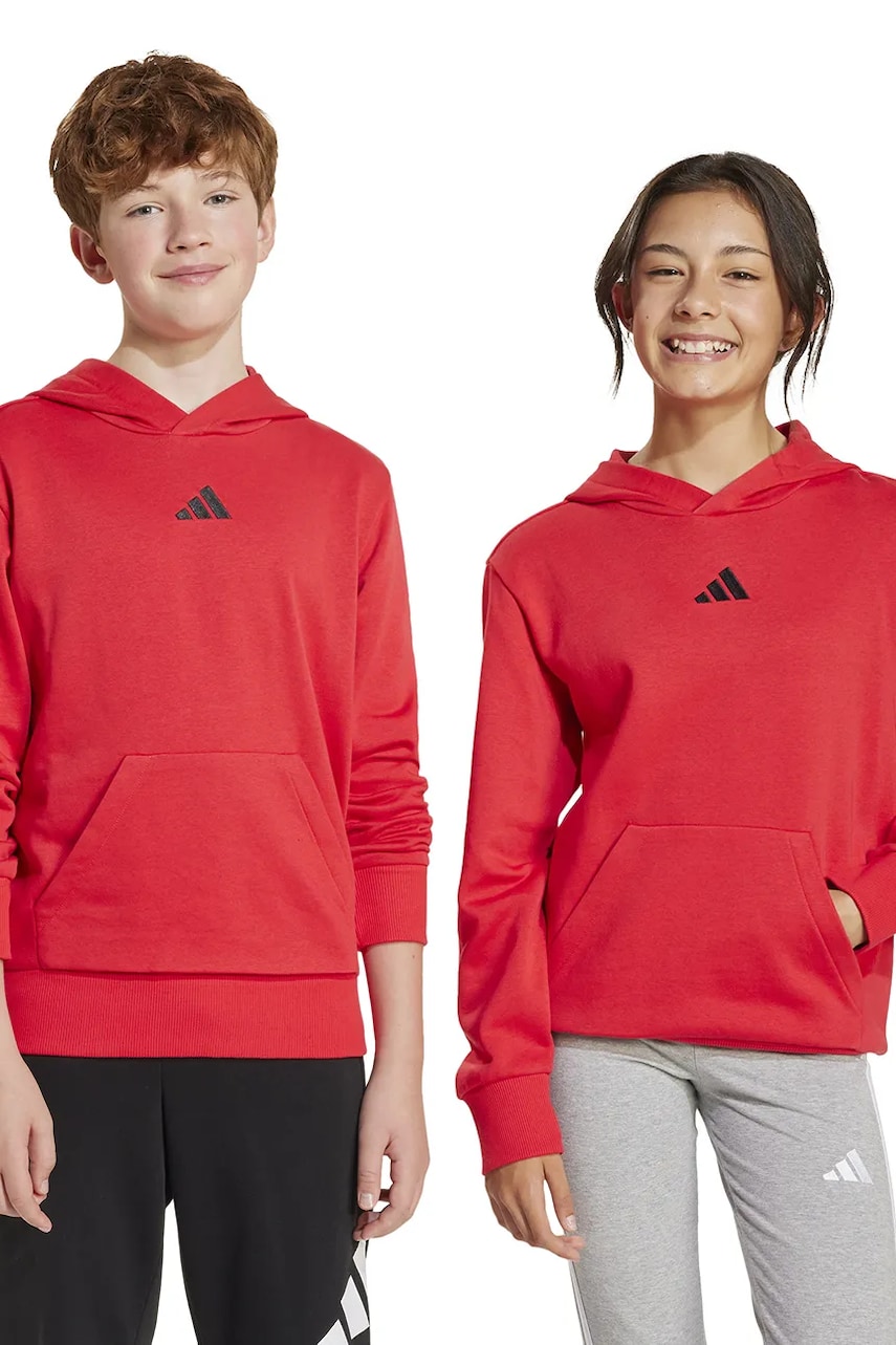 adidas bluza copii culoarea rosu, cu gluga, cu imprimeu, JE1369