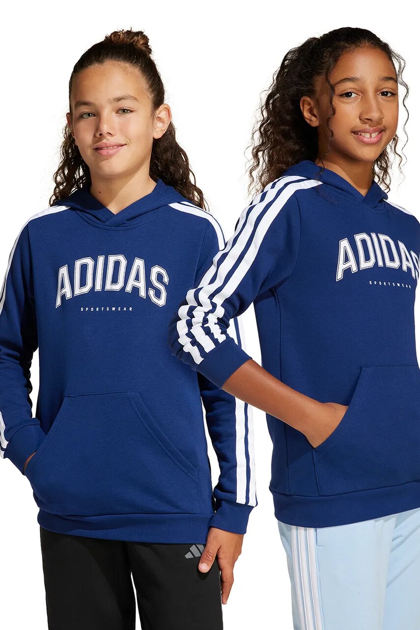 adidas bluza copii culoarea albastru marin, cu glugă, cu imprimeu, JM7359