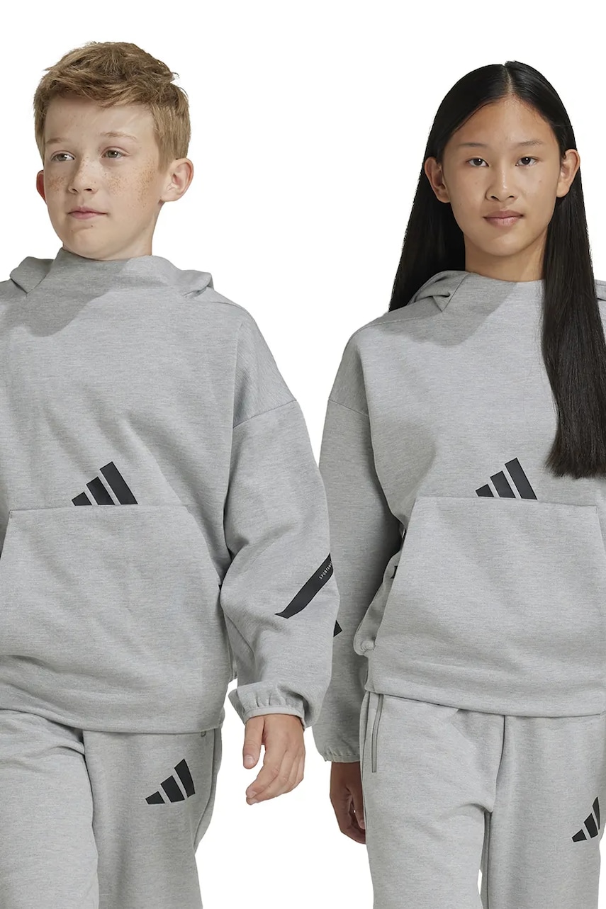 adidas bluză copii culoarea gri, cu glugă, cu imprimeu, IN6063 adidas bluză copii culoarea gri, cu glugă, cu imprimeu, IN6063