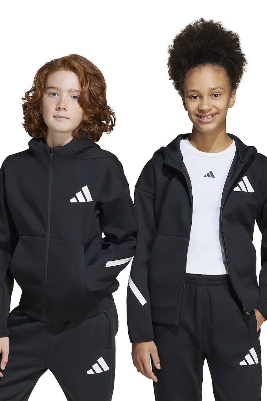 adidas bluză copii culoarea negru, cu glugă, cu imprimeu, JC7574 adidas bluză copii culoarea negru, cu glugă, cu imprimeu, JC7574