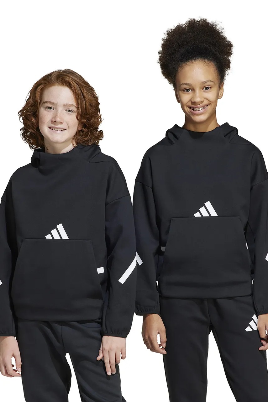 adidas bluza copii culoarea negru, cu glugă, cu imprimeu, IS6916