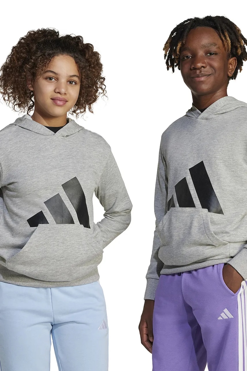 adidas bluza copii culoarea gri, cu glugă, cu imprimeu, JC9669