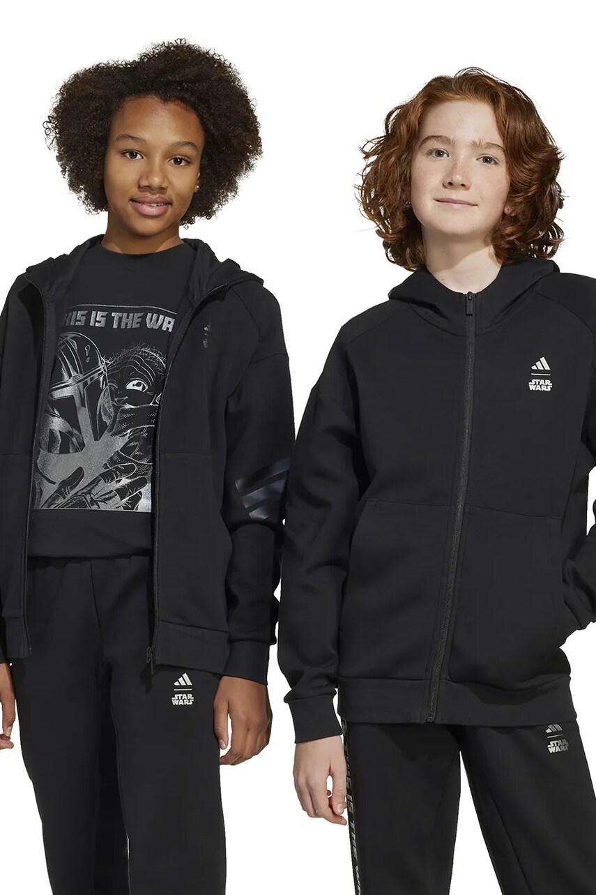 adidas bluza copii culoarea negru, cu glugă, cu imprimeu, JF3634