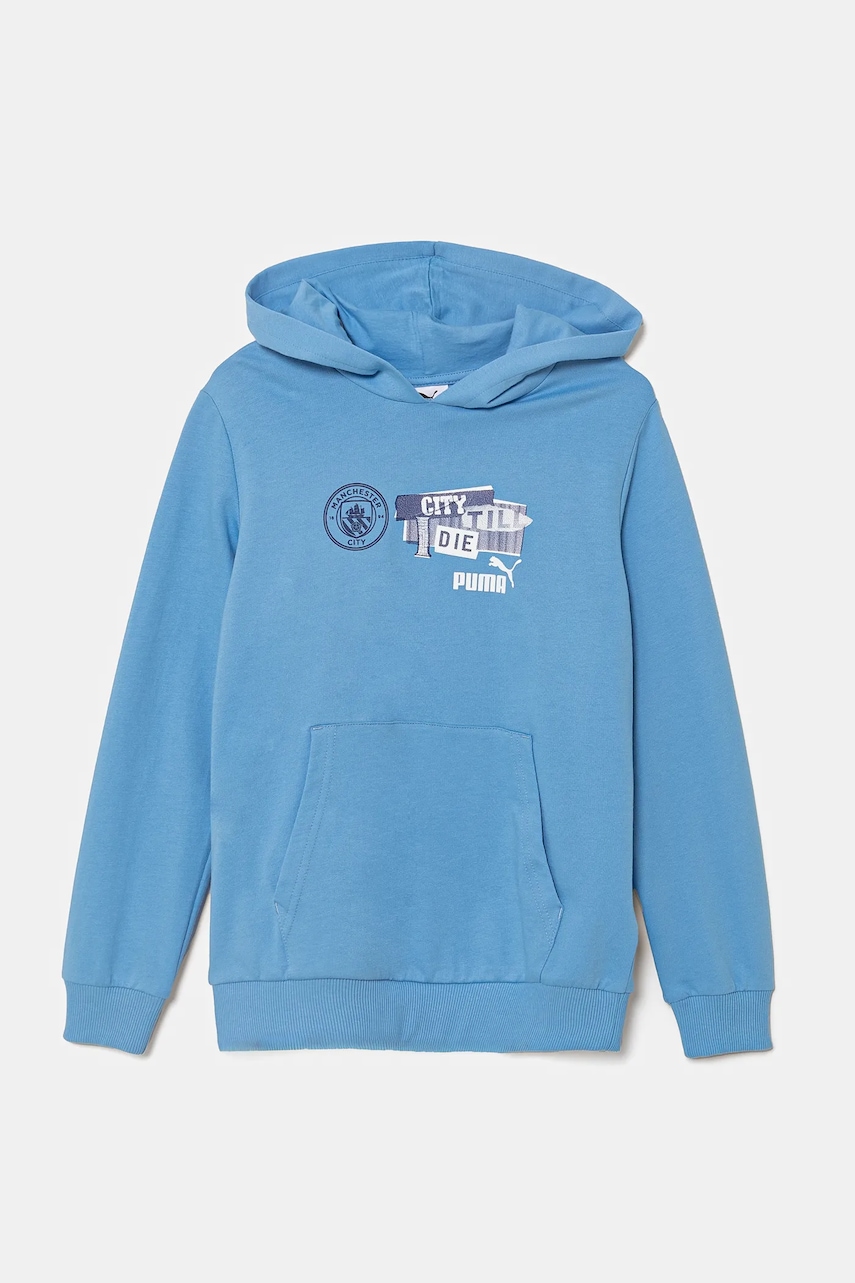 Puma hanorac de bumbac pentru copii MCFC ftblNRGY Hoodie cu glugă, cu imprimeu, 779122