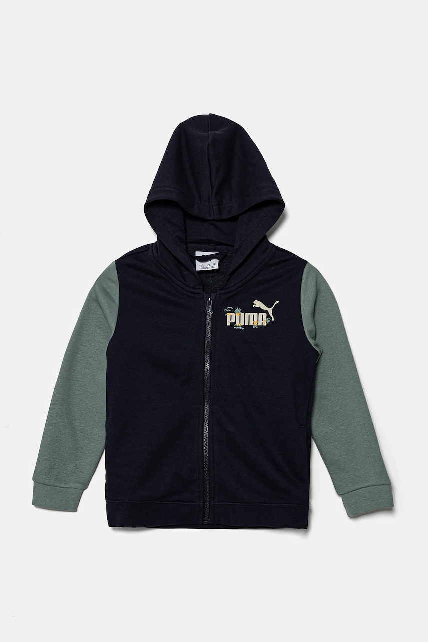 Puma bluză copii SANDY ADVENTURES Hoodie Full-Zip TR culoarea bleumarin, cu glugă, cu imprimeu, 685158