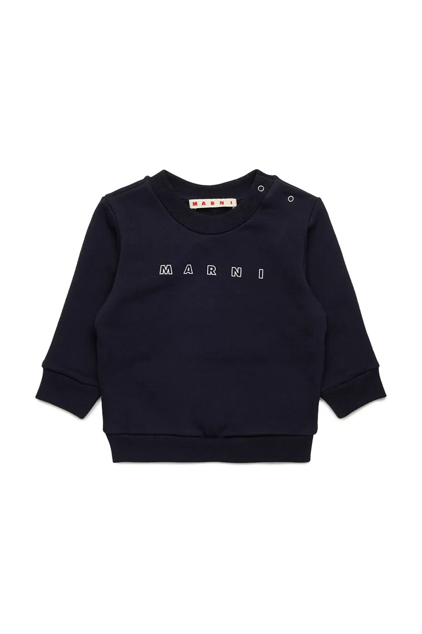 Marni hanorac de bumbac pentru bebelusi MS319B SWEAT-SHIRT culoarea albastru marin, cu imprimeu, M01437