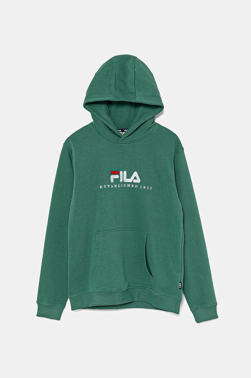 Fila bluza copii LODDIN culoarea verde, cu glugă, cu imprimeu, FAT0624