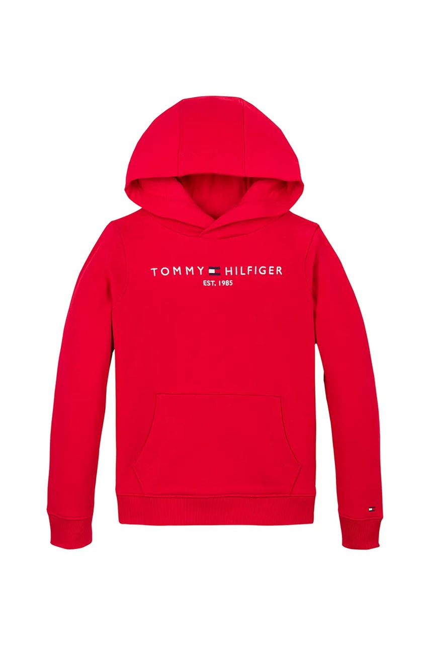 Детская хлопковая кофта Tommy Hilfiger цвет красный с капюшоном с аппликацией KS0KS00205