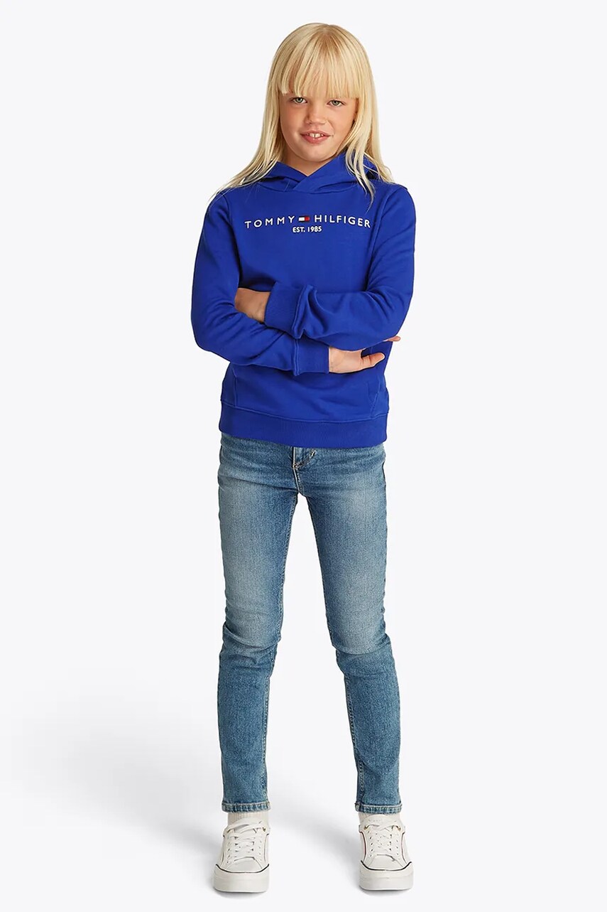 Levně Dětská bavlněná mikina Tommy Hilfiger fialová barva, s kapucí, s aplikací, KS0KS00205