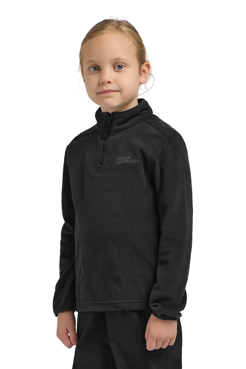 Jack Wolfskin hanorac polar pentru copii TAUNUS HALFZIP K culoarea negru, neted, 1605555 Jack Wolfskin hanorac polar pentru copii TAUNUS HALFZIP K culoarea negru, neted, 1605555