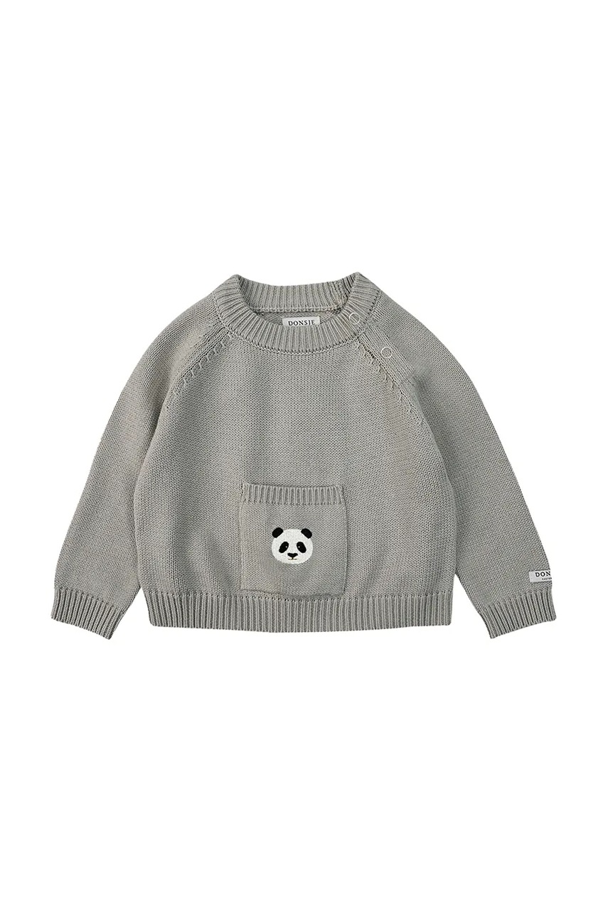 Хлопковый свитер для младенцев Donsje Loeke Sweater Panda цвет серый с аппликацией 3037804