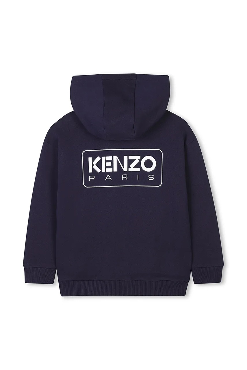Дитяча бавовняна кофта Kenzo Kids колір синій з капюшоном з принтом K61174