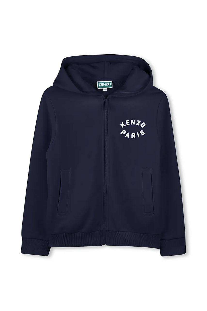 Kenzo Kids bluza culoarea albastru marin, cu glugă, cu imprimeu, K61176