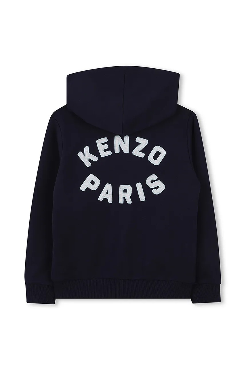 Детская хлопковая кофта Kenzo Kids цвет синий с капюшоном с принтом K61176 Детская хлопковая кофта Kenzo Kids цвет синий с капюшоном с принтом K61176