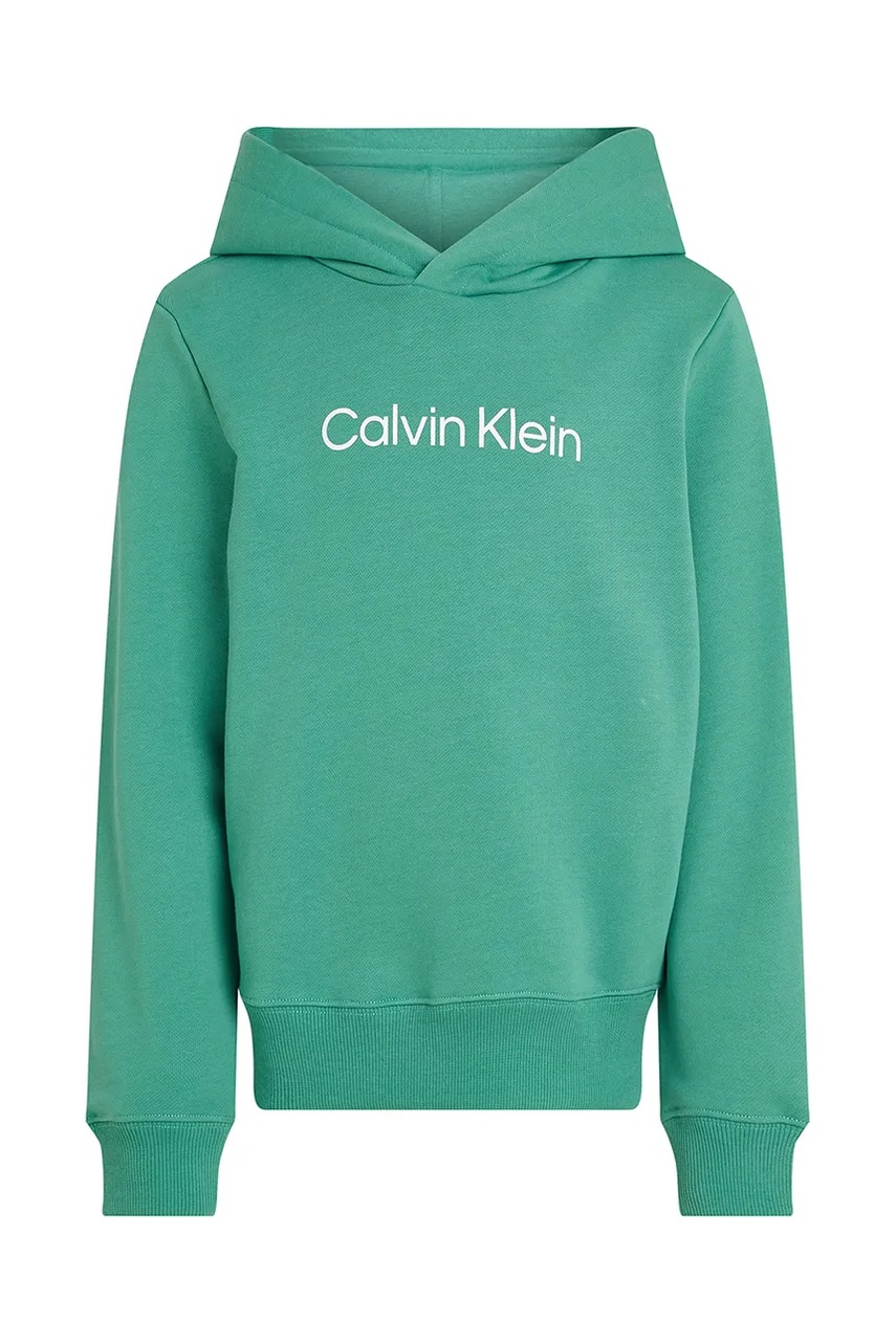 Дитяча бавовняна кофта Calvin Klein Jeans колір зелений з капюшоном з принтом IU0IU00679