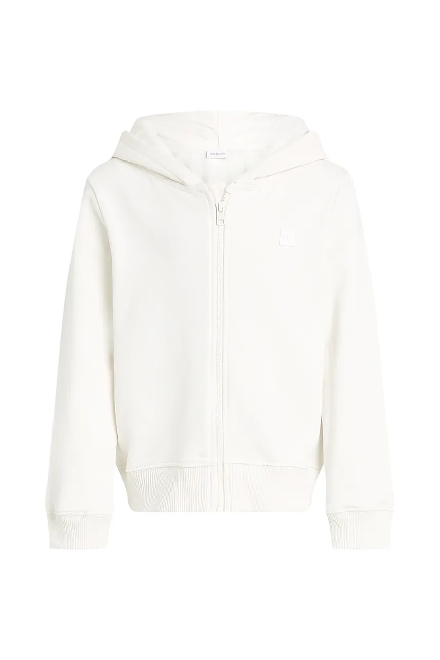 Детская кофта Calvin Klein Jeans цвет бежевый с капюшоном однотонная IU0IU00707 Детская кофта Calvin Klein Jeans цвет бежевый с капюшоном однотонная IU0IU00707