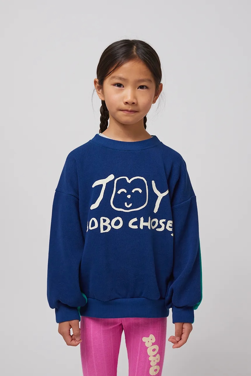 Bobo Choses hanorac de bumbac pentru copii Smiling culoarea albastru marin, cu imprimeu, 125AC040 Bobo Choses hanorac de bumbac pentru copii Smiling culoarea albastru marin, cu imprimeu, 125AC040