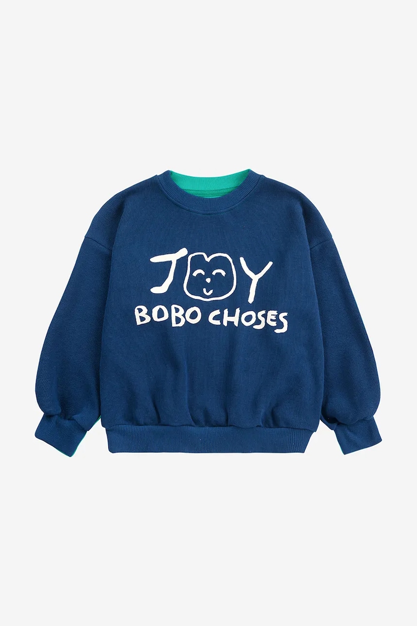 Детская хлопковая кофта Bobo Choses Smiling цвет синий с принтом 125AC040 Детская хлопковая кофта Bobo Choses Smiling цвет синий с принтом 125AC040