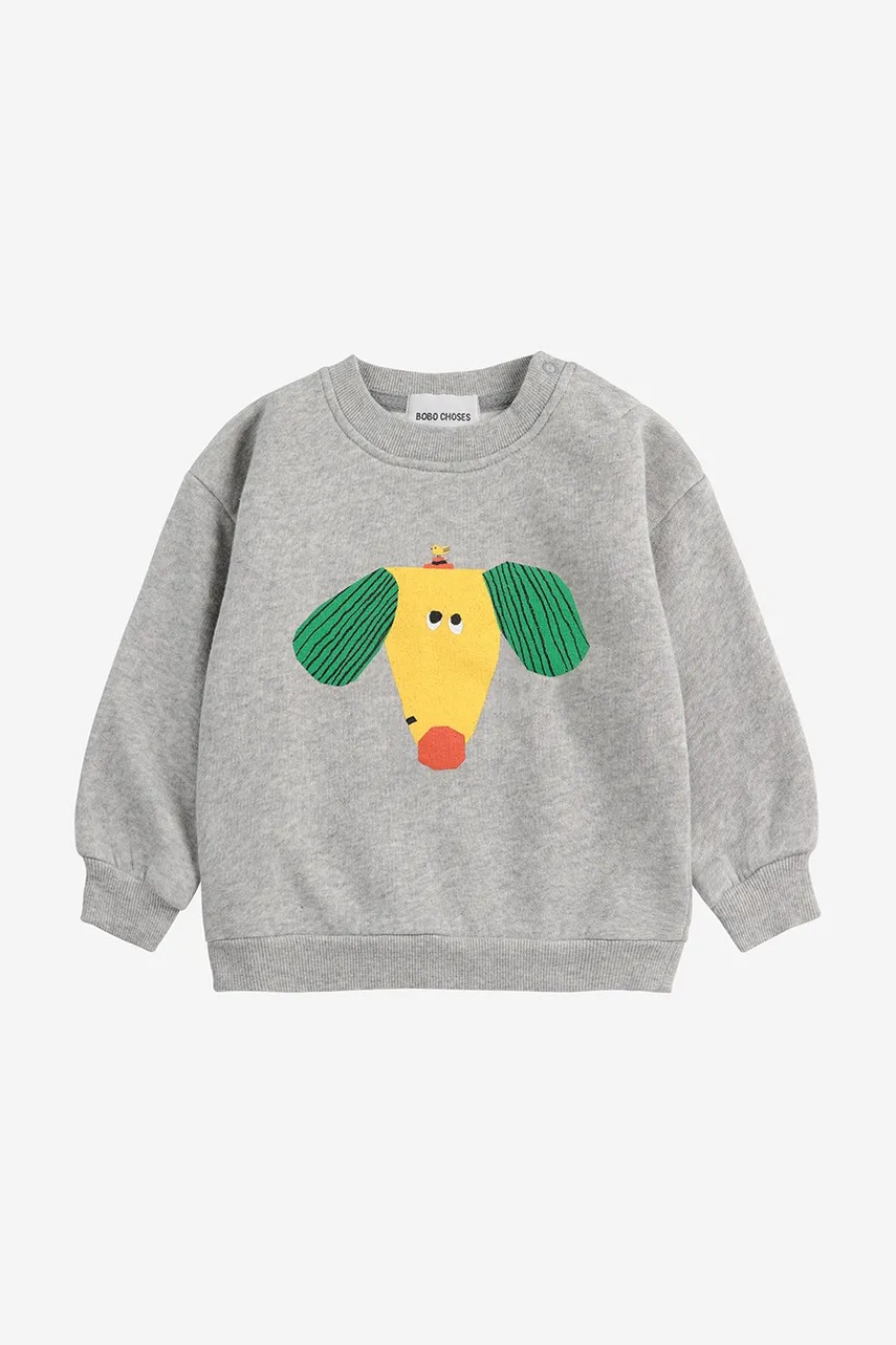 Хлопковая кофта для младенцев Bobo Choses Happy Dog цвет серый с принтом 125AB029 Хлопковая кофта для младенцев Bobo Choses Happy Dog цвет серый с принтом 125AB029