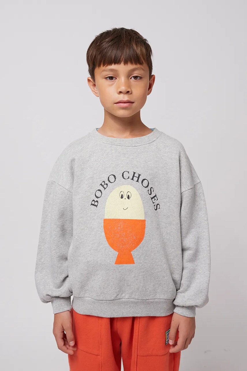 Bobo Choses hanorac de bumbac pentru copii Morning Egg culoarea gri, cu imprimeu, 125AC034