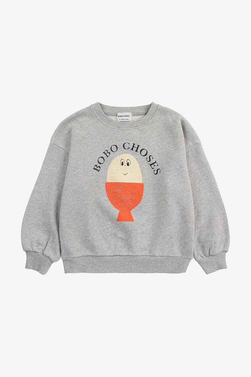 Детская хлопковая кофта Bobo Choses Morning Egg цвет серый с принтом 125AC034