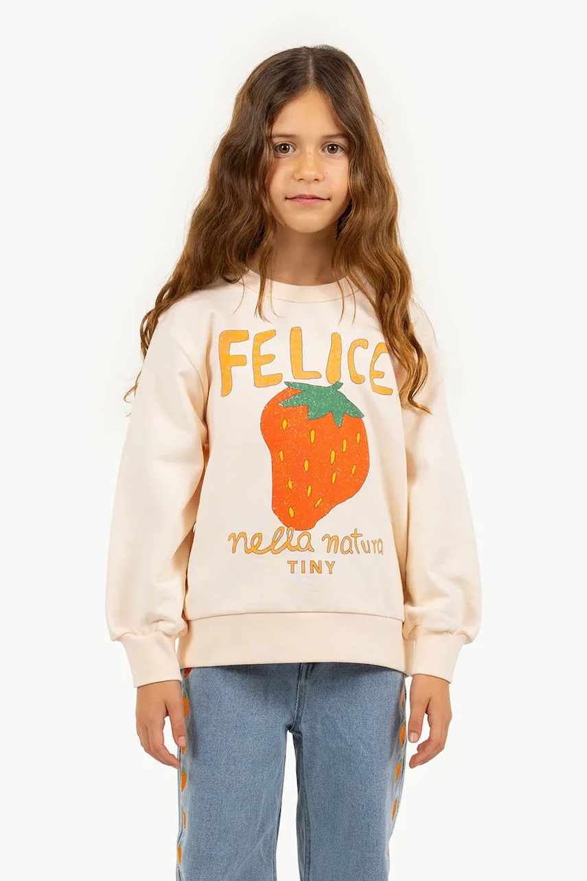 Tinycottons hanorac de bumbac pentru copii NELLA NATURA GRAPHIC SWEATSHIRT culoarea bej, cu imprimeu, SS25-100 Tinycottons hanorac de bumbac pentru copii NELLA NATURA GRAPHIC SWEATSHIRT culoarea bej, cu imprimeu, SS25-100
