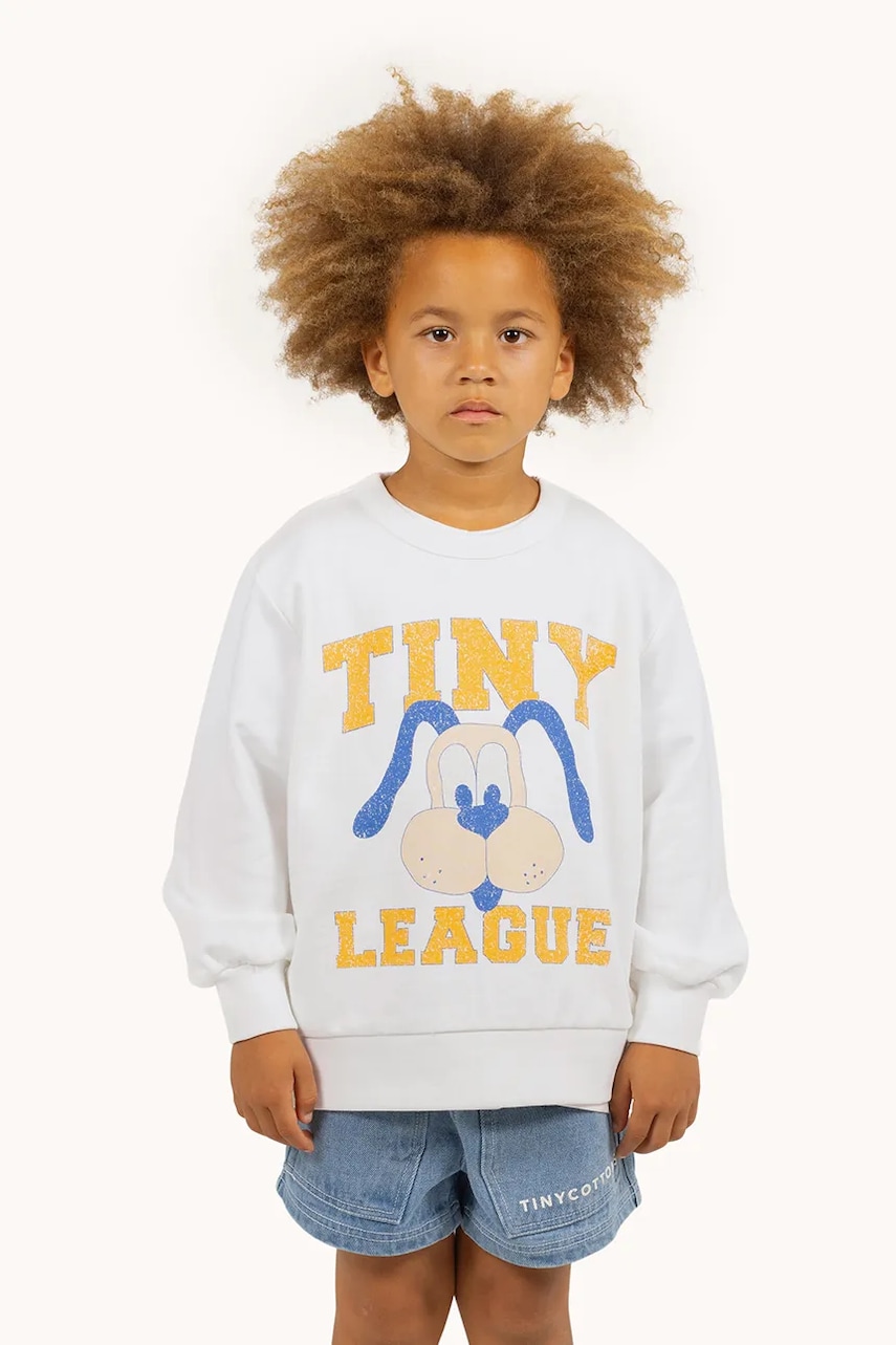 Tinycottons hanorac de bumbac pentru copii TINY LEAGUE GRAPHIC SWEATSHIRT culoarea bej, cu imprimeu, SS25-102 Tinycottons hanorac de bumbac pentru copii TINY LEAGUE GRAPHIC SWEATSHIRT culoarea bej, cu imprimeu, SS25-102