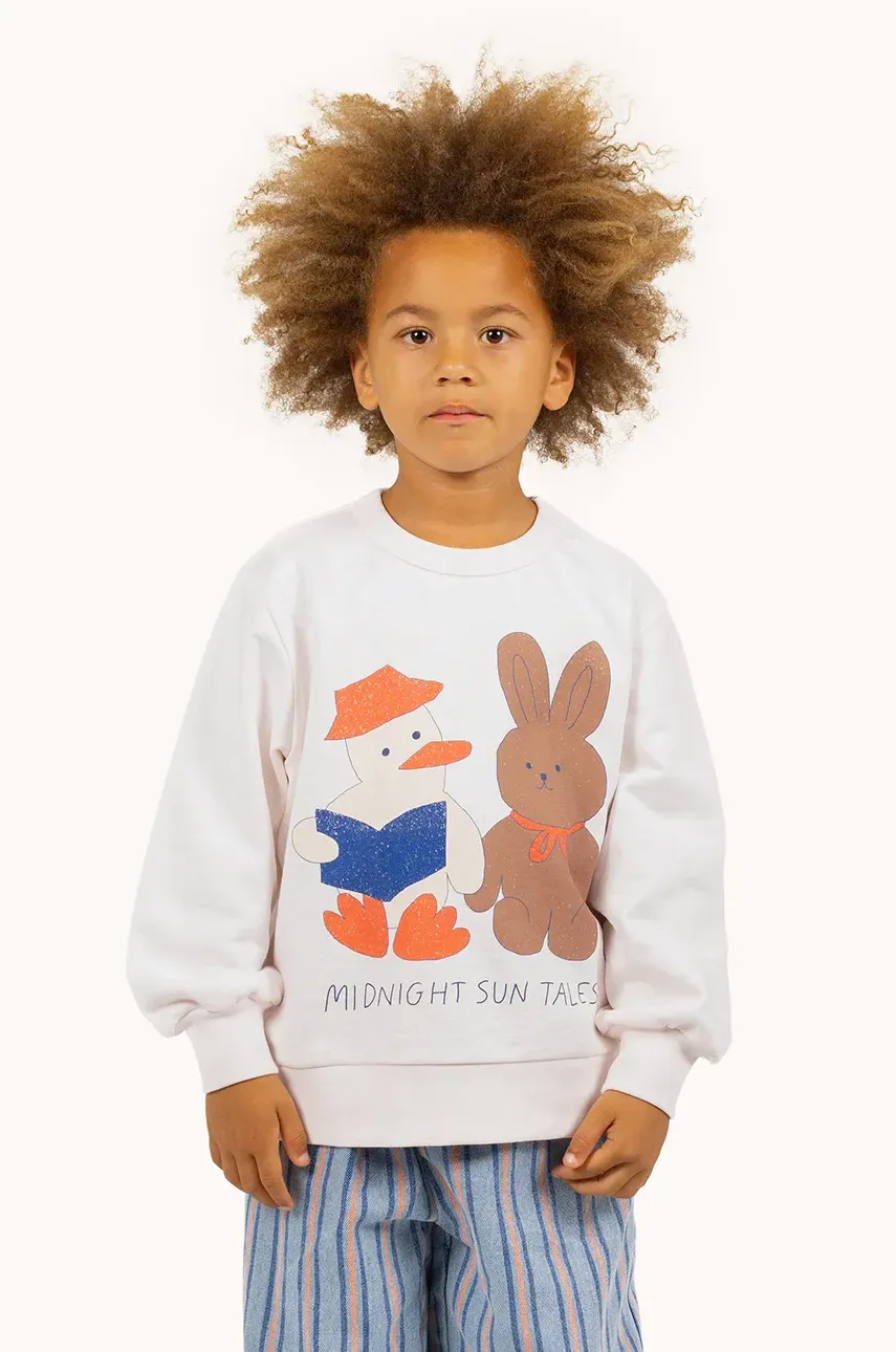 Levně Dětská bavlněná mikina Tinycottons READERS GRAPHIC SWEATSHIRT béžová barva, s potiskem, SS25-103