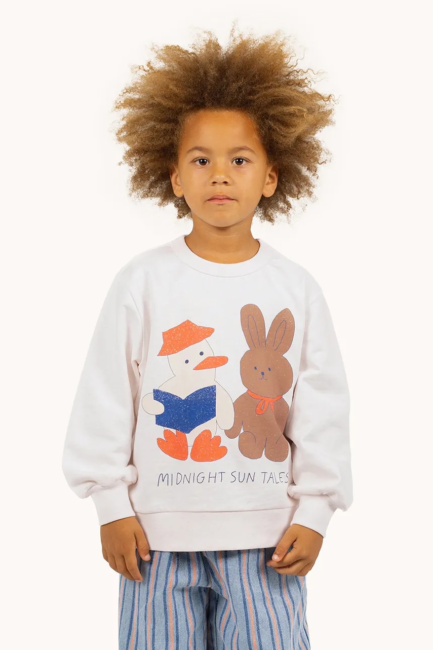 Tinycottons hanorac de bumbac pentru copii READERS GRAPHIC SWEATSHIRT culoarea bej, cu imprimeu, SS25-103
