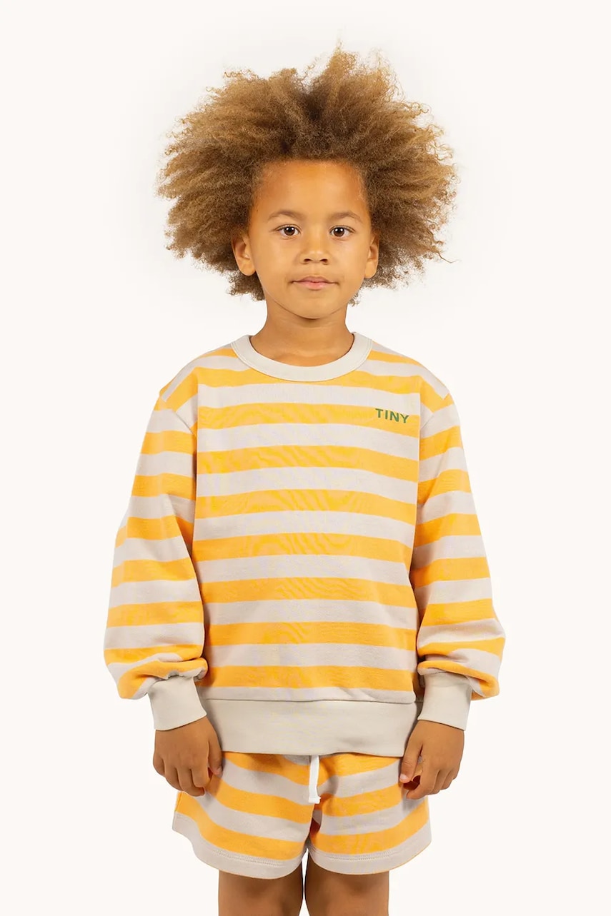 Tinycottons hanorac de bumbac pentru copii STRIPES SWEATSHIRT culoarea portocaliu, modelator, SS25-125 Tinycottons hanorac de bumbac pentru copii STRIPES SWEATSHIRT culoarea portocaliu, modelator, SS25-125